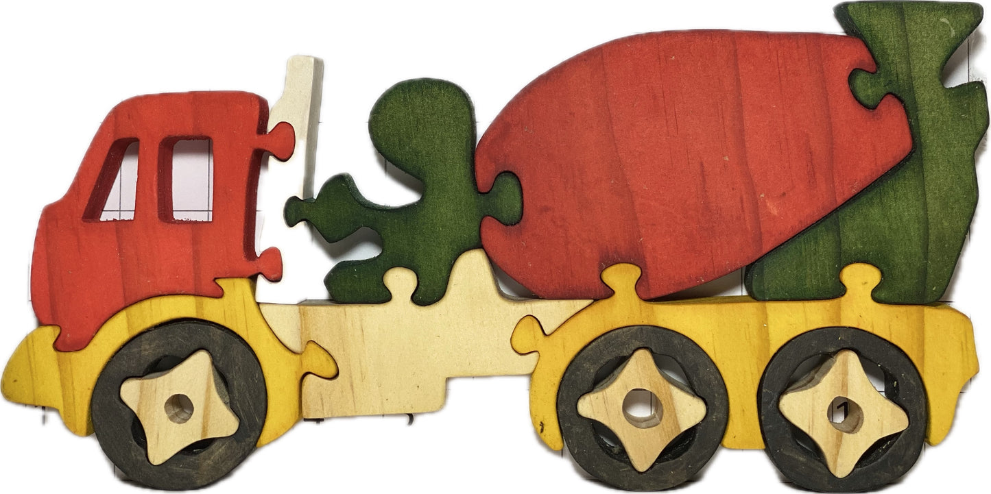Cement Truck 14pc Pine Wood Puzzle 10 1/4" x 4 1/4"