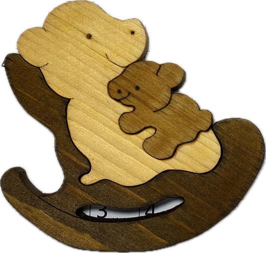 Bear Mom W/ Baby (Rocker) 3pc Pine Wood Puzzle 5 1/2" x 5"