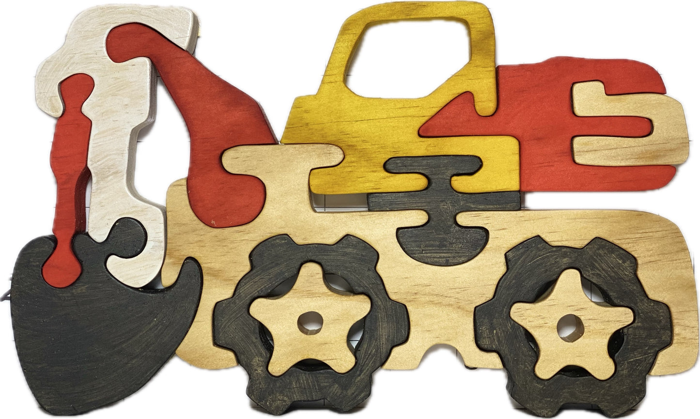 Excavator 13pc Pine Wood Puzzle 10 1/2" x 6"