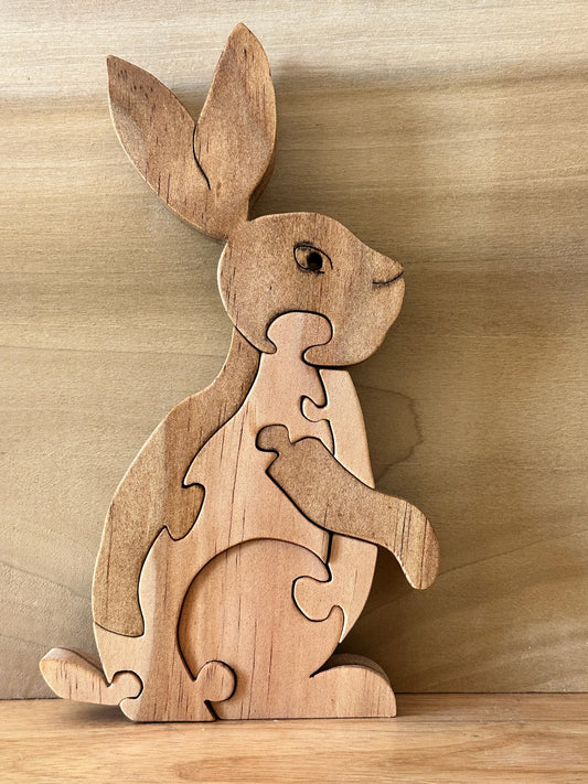 Woodland Rabbit 8pc Pine Wood Puzzle 5" x 3"