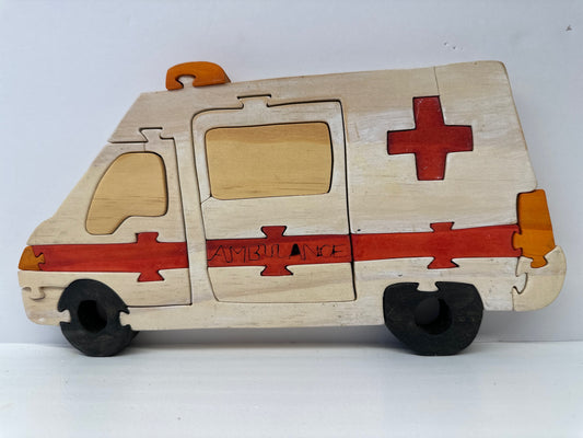 Ambulance 18pc Pine Wood Puzzle 10 1/2" x 5 1/2"