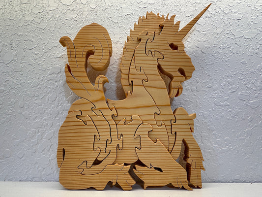 Unicorn Laying Down 10pc Pine Wood Puzzle 8" x 9 3/4"