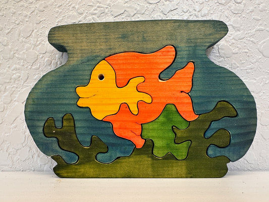 Fish Bowl 5pc Pine Wood Puzzle 7" x 4 3/4"