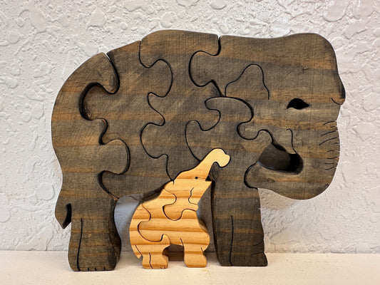 Elephant W/ Natural Baby 8pc Pine Wood Puzzle 6 1/2" x 5 1/2"