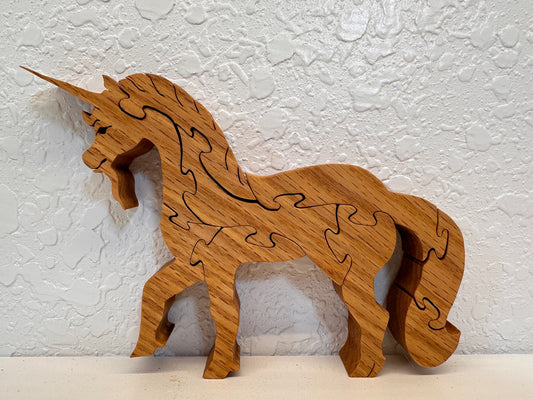 Small Unicorn 9pc Red Oak Puzzle 7"x 5"