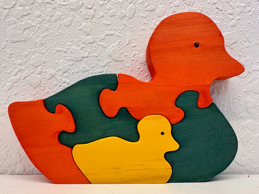 Duck W/ Baby 5pc Pine Wood Puzzle 7" x 5"