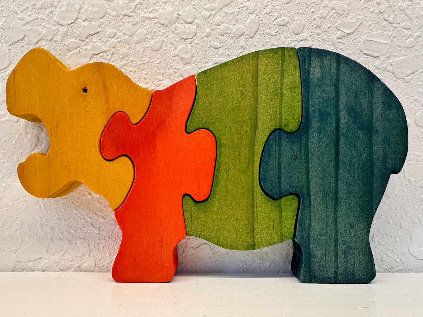 Multicolor Hippo 4pc Pine Wood Puzzle 8" x 4 1/2"