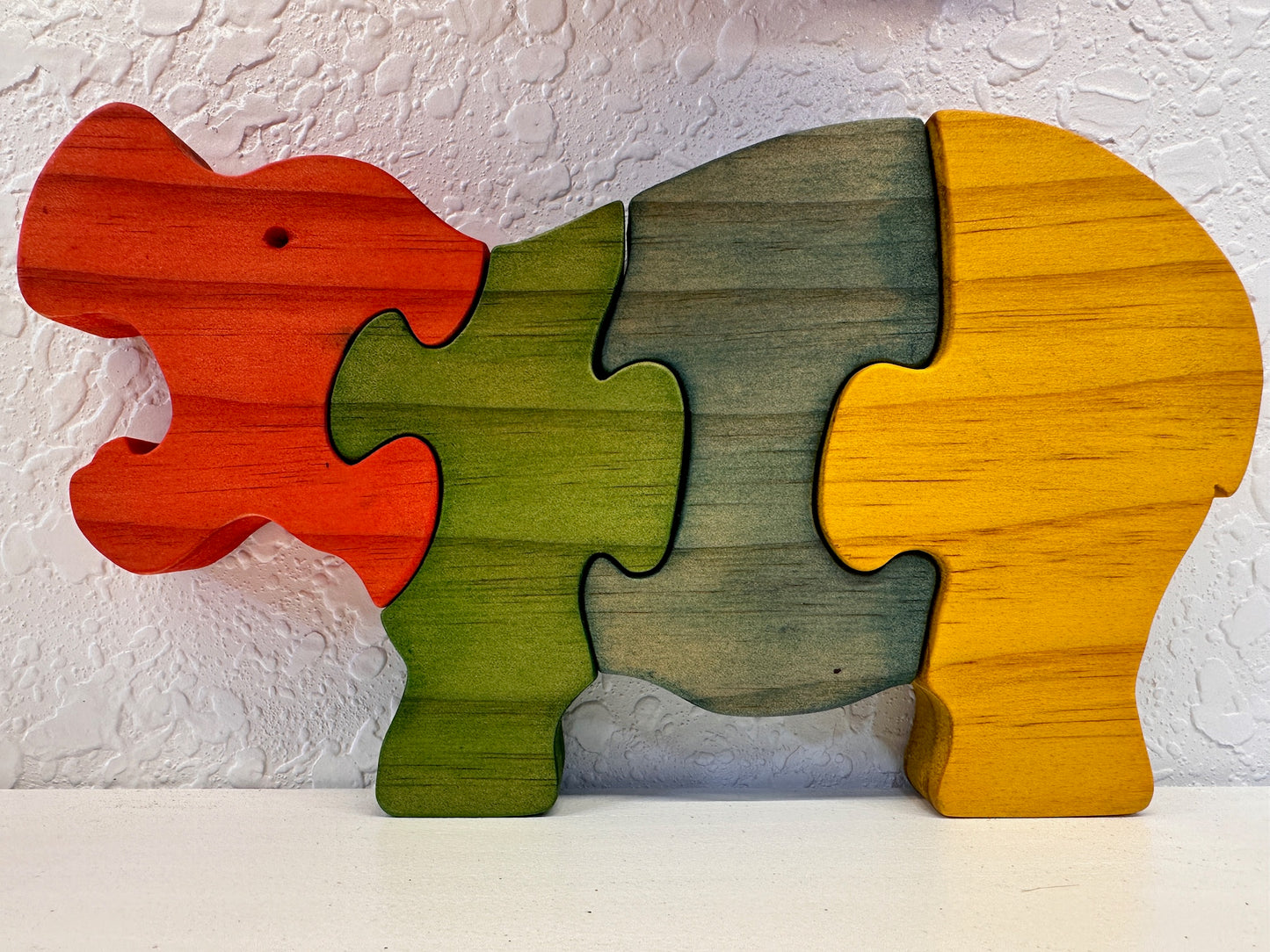 Multicolor Hippo 4pc Pine Wood Puzzle 8" x 4 1/2"