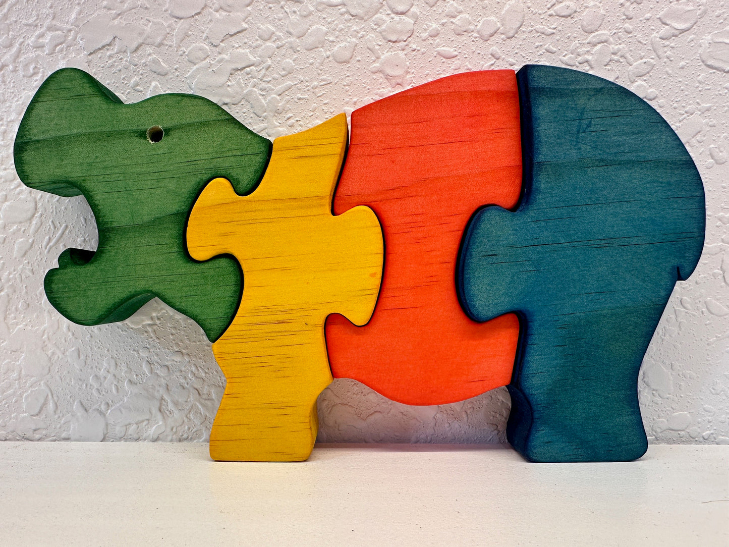 Multicolor Hippo 4pc Pine Wood Puzzle 8" x 4 1/2"