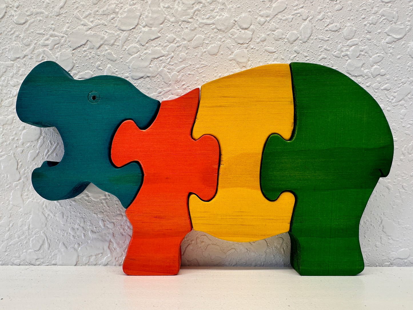 Multicolor Hippo 4pc Pine Wood Puzzle 8" x 4 1/2"