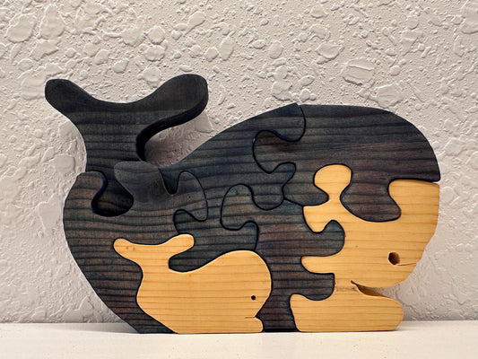 Whale W/ Baby 7pc Pine Wood Puzzle 7" x 5 1/2"