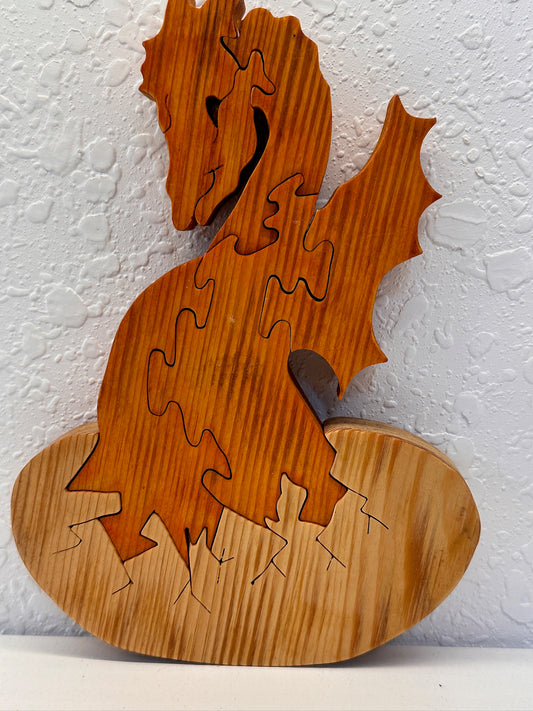 Dragon Hatching From Egg 6pc Pine Wood Puzzle 5 1/2" x 7 1/2"