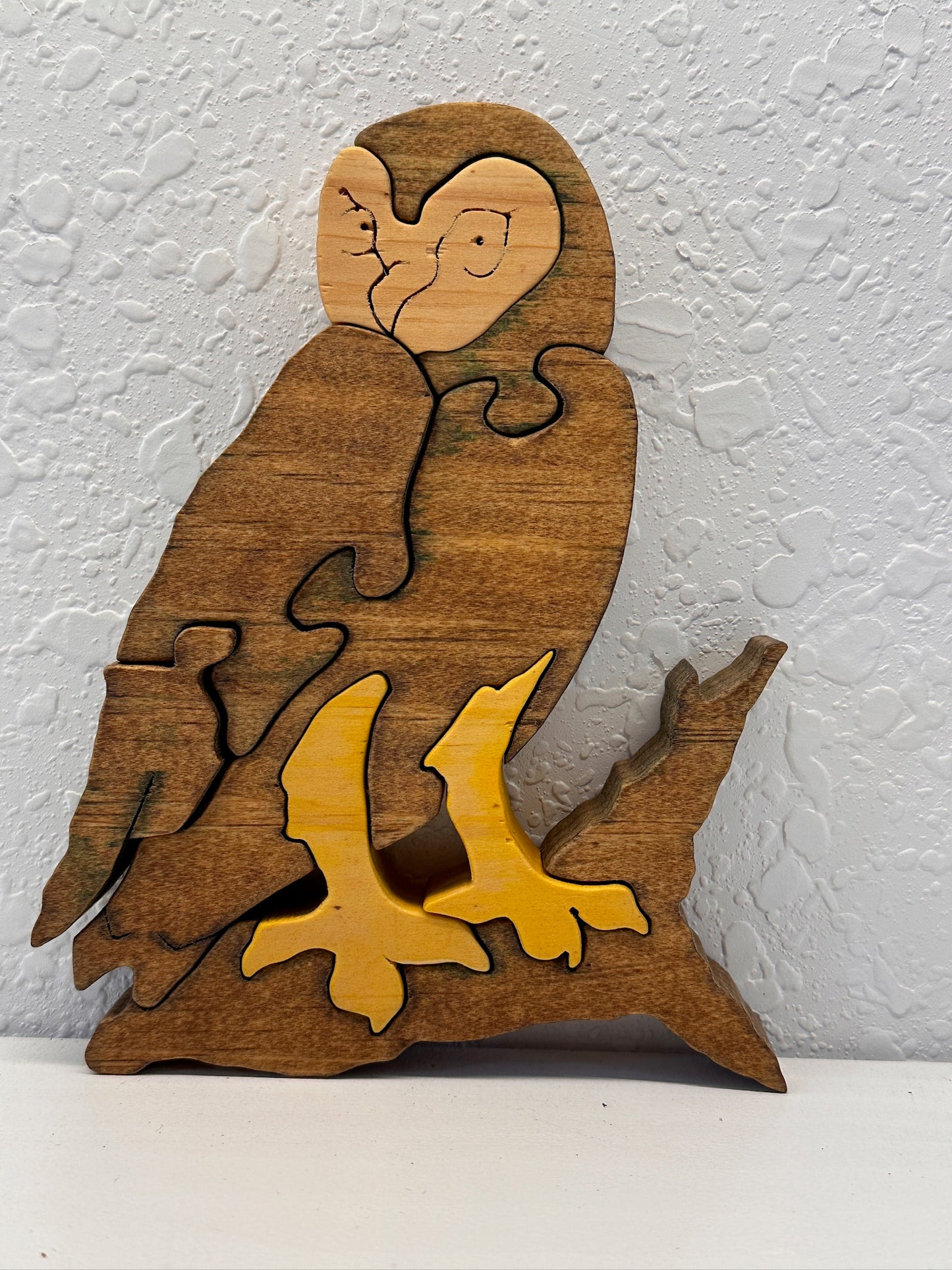 Owl on Branch 8pc Pine Wood Puzzle 5 1/4" x 6 1/2"