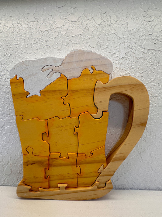 Beer Mug 12pc Pine Wood Puzzle 8" x 8 1/2"