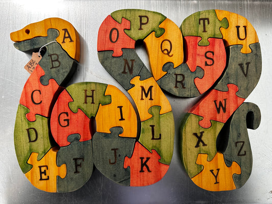 Alphabetical & Numeral Snake 27pc Pine Wood Puzzle 10" x 8"